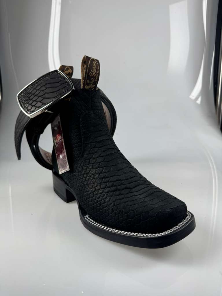 Black Python Cowboy Boots Square Toe by La Sierra + Matching Belt – Exotic Western Style