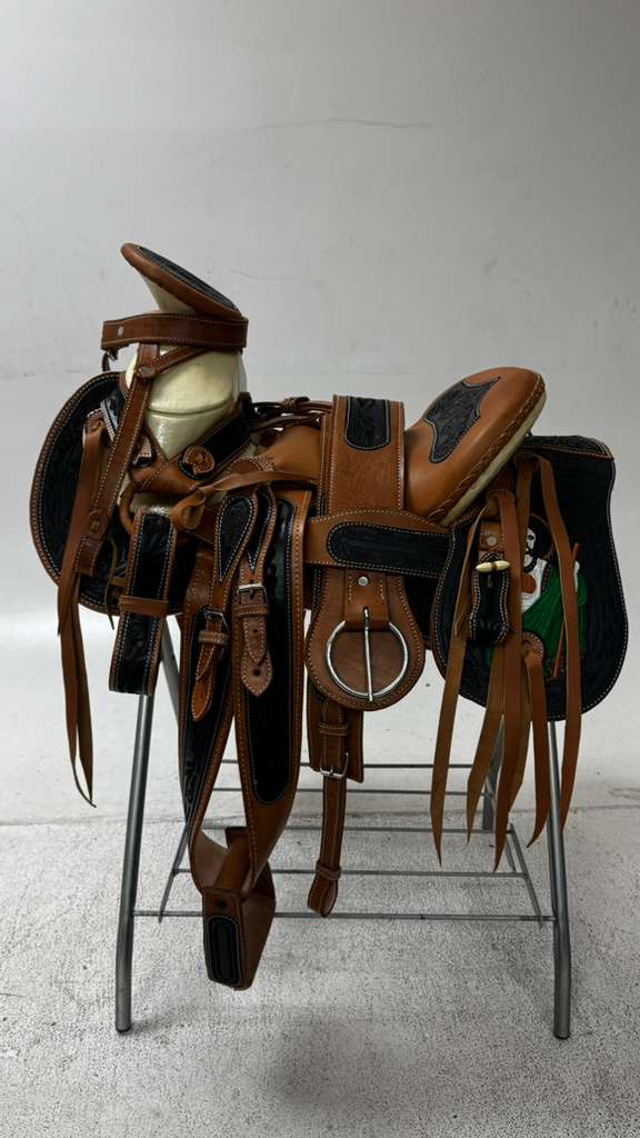 Charro Saddle – Brown & Black “San Judas Guerrero” Edition (15.5”)