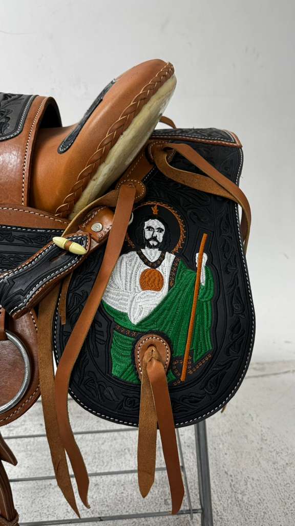 Charro Saddle – Brown & Black “San Judas Guerrero” Edition (15.5”)