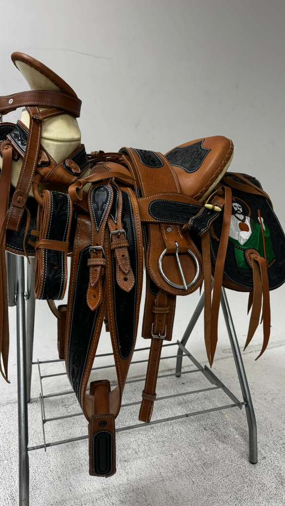 Charro Saddle – Brown & Black “San Judas Guerrero” Edition (15.5”)