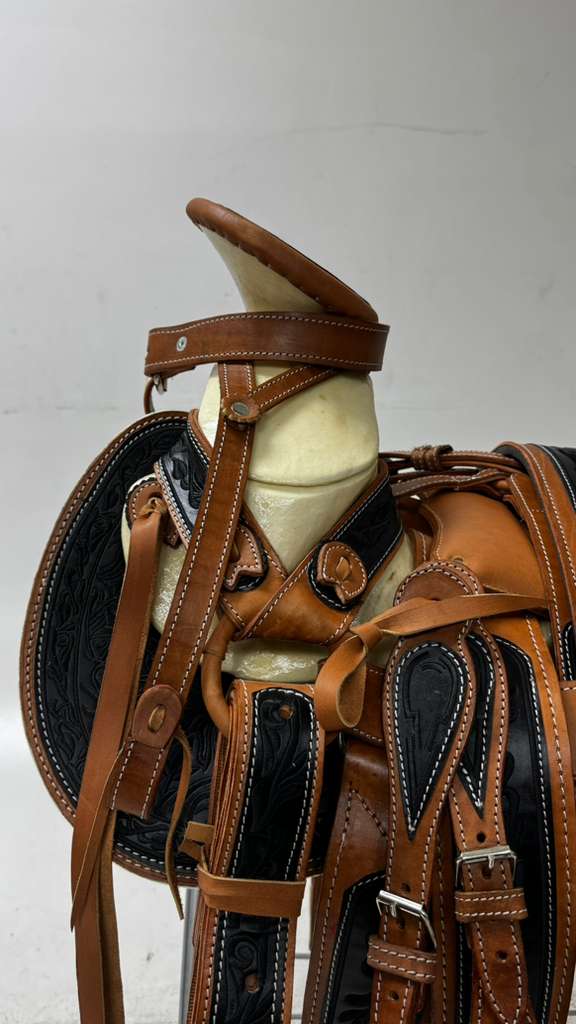 Charro Saddle – Brown & Black “San Judas Guerrero” Edition (15.5”)