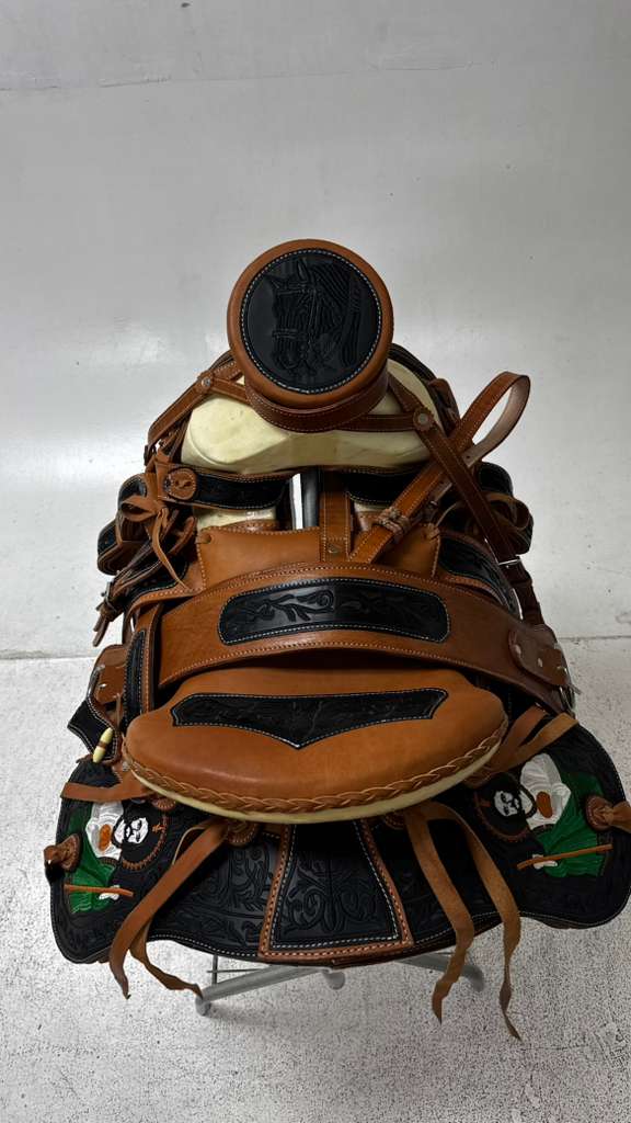 Charro Saddle – Brown & Black “San Judas Guerrero” Edition (15.5”)