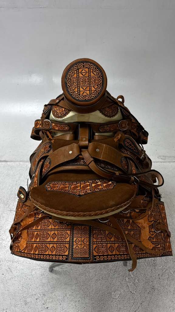 Charro Saddle – Tan & Bronze “El Tesoro Azteca” Edition (15.5”)