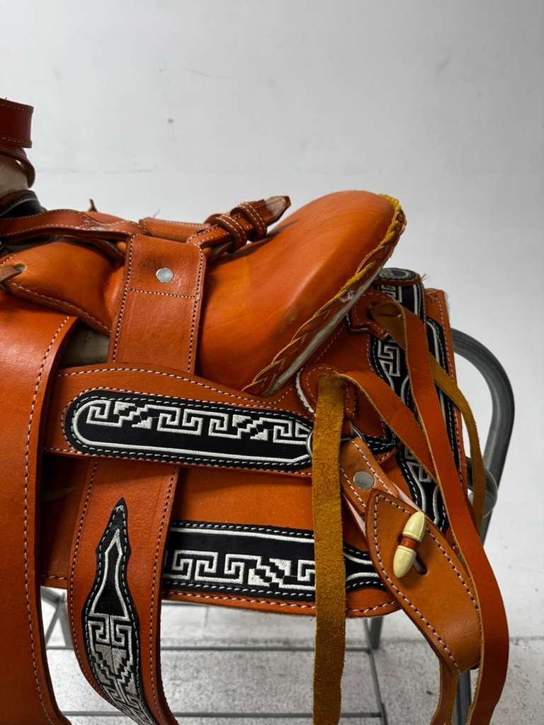 Charro Pony Saddle – Orange & Black “El Zócalo” Edition (12”)