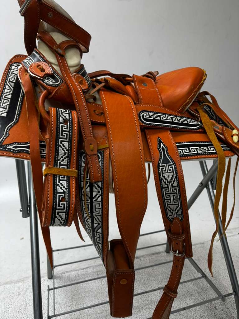 Charro Pony Saddle – Orange & Black “El Zócalo” Edition (12”)