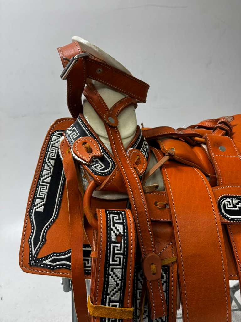 Charro Pony Saddle – Orange & Black “El Zócalo” Edition (12”)