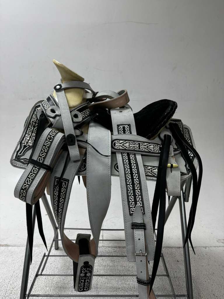 Charro Pony Saddle – Gray & Black “La Gris Perla” Edition (Pony Size)