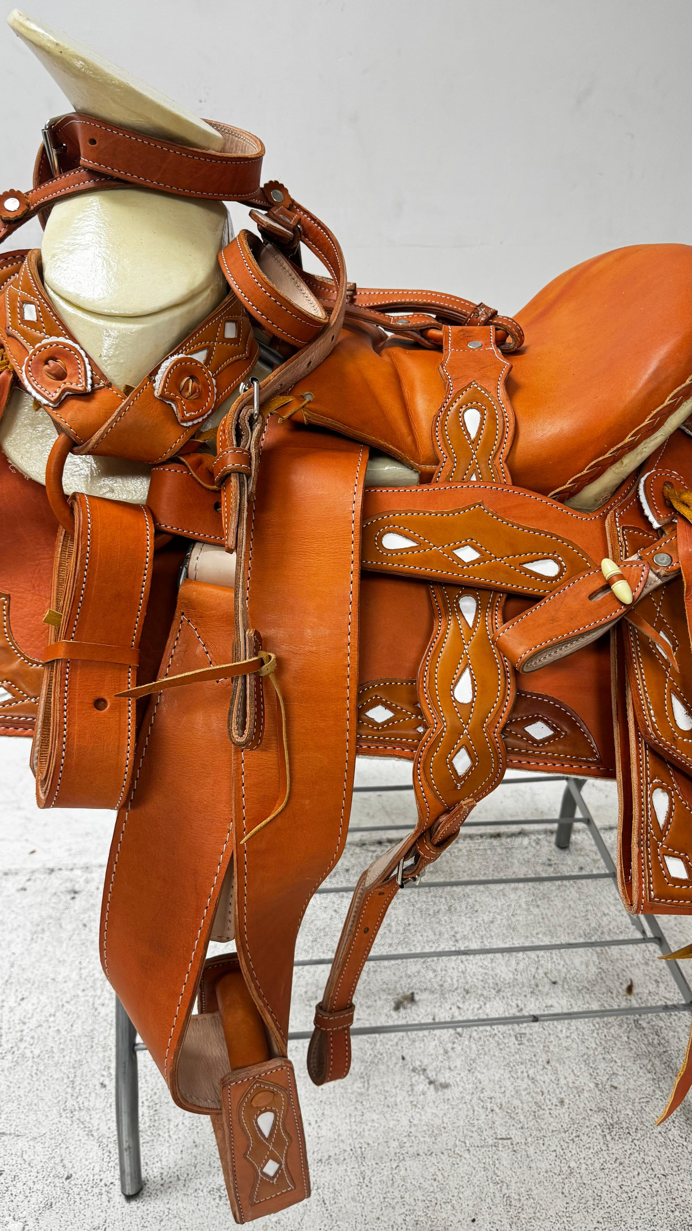 Charro Saddle – Natural Tan Leather with Cutout Detailing (15.5”) “El Vaquero”