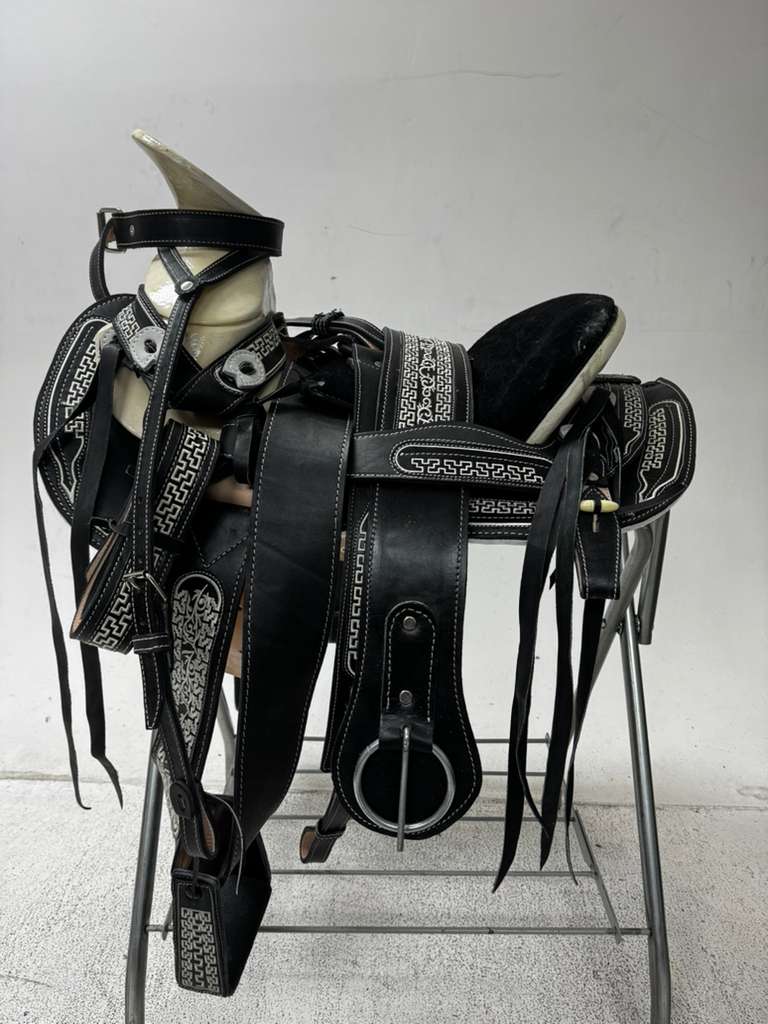 Charro Saddle – Black & White Greca Edition (15.5”)