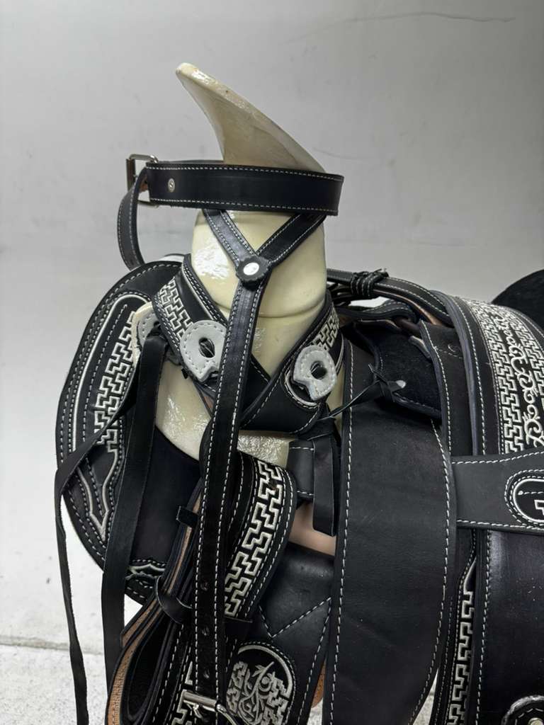 Charro Saddle – Black & White Greca Edition (15.5”)