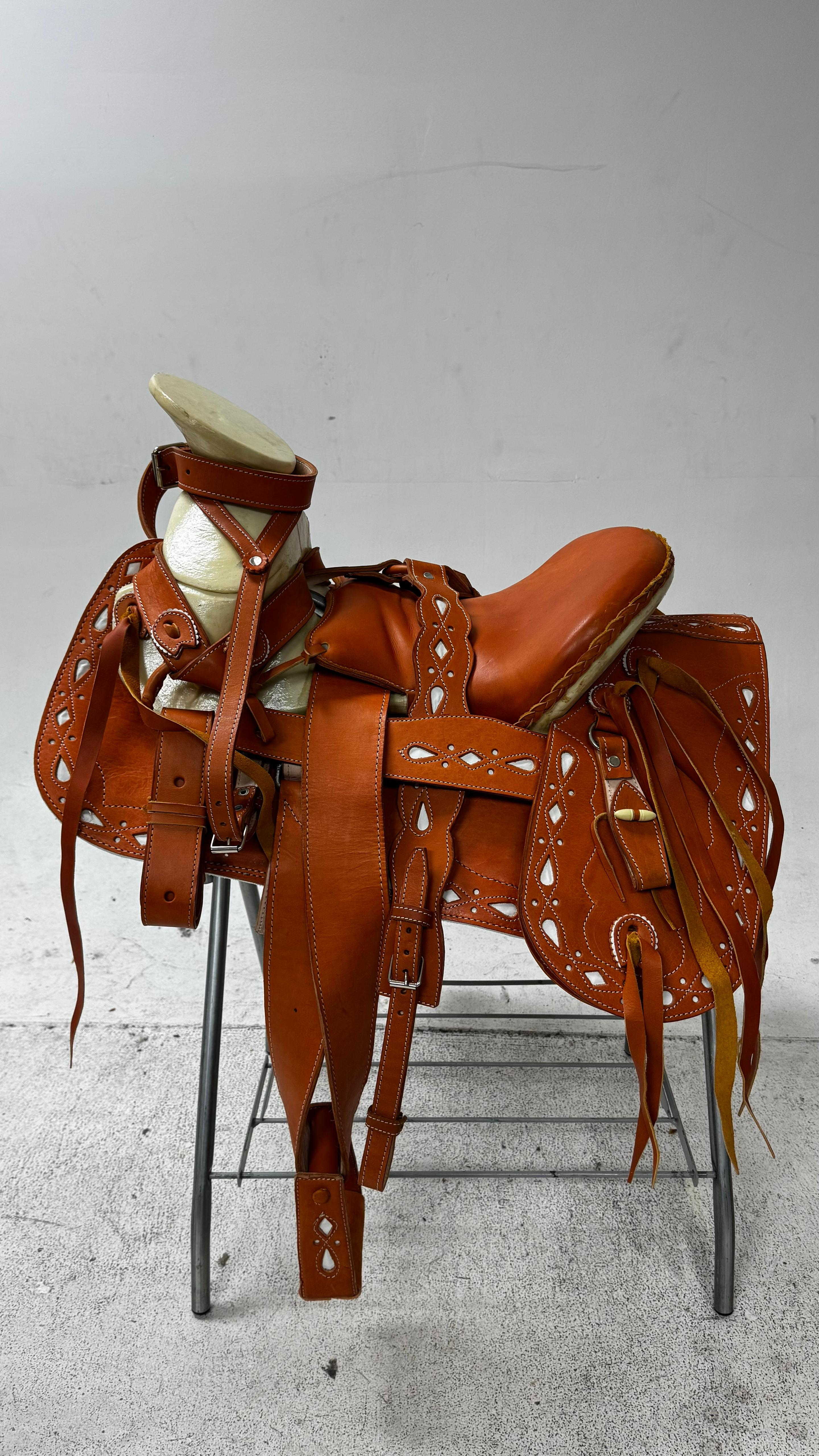 Charro Saddle – Natural Tan Leather with Hand-Cut Detailing (15.5”) “El Dorado”