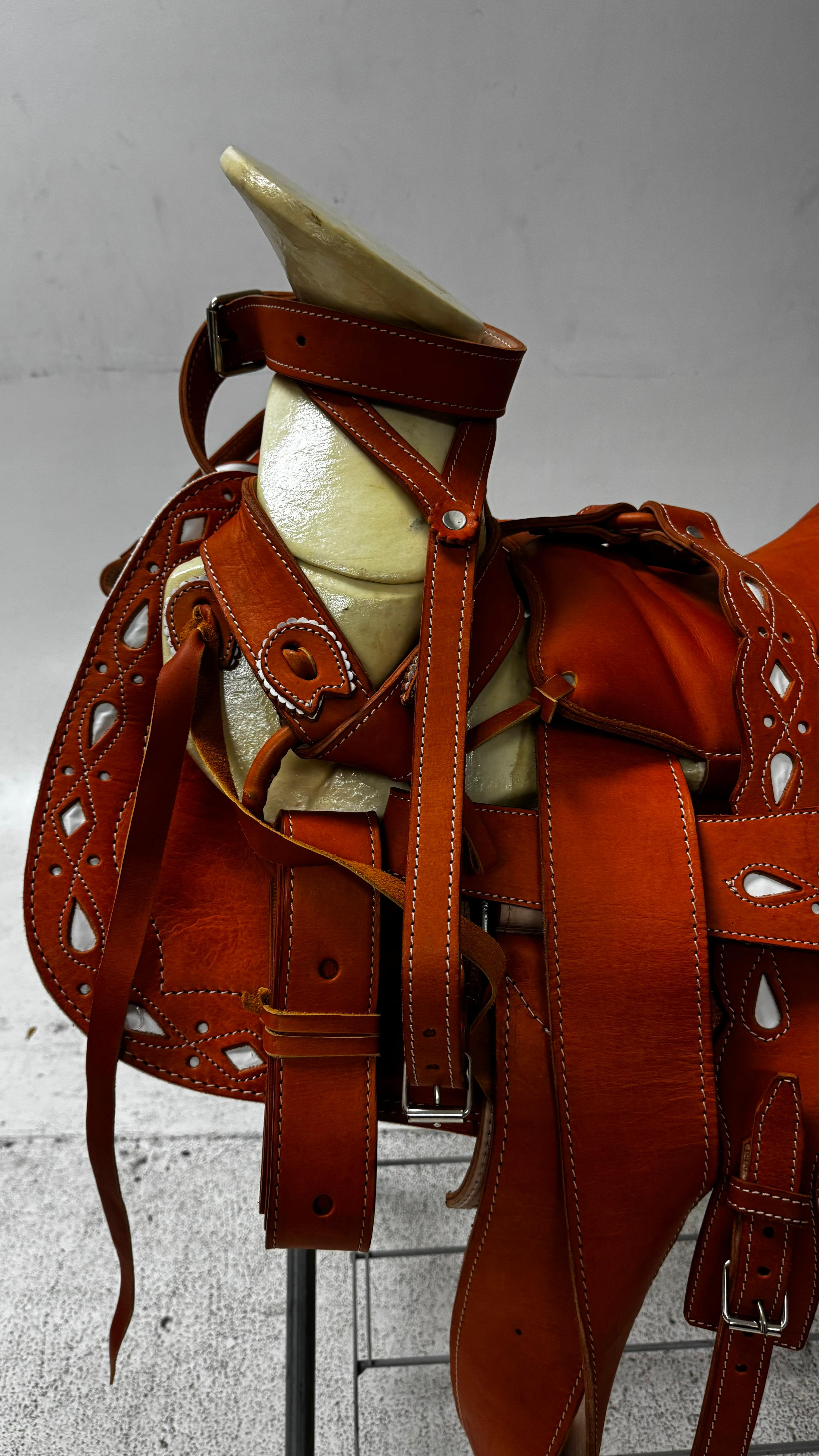Charro Saddle – Natural Tan Leather with Hand-Cut Detailing (15.5”) “El Dorado”