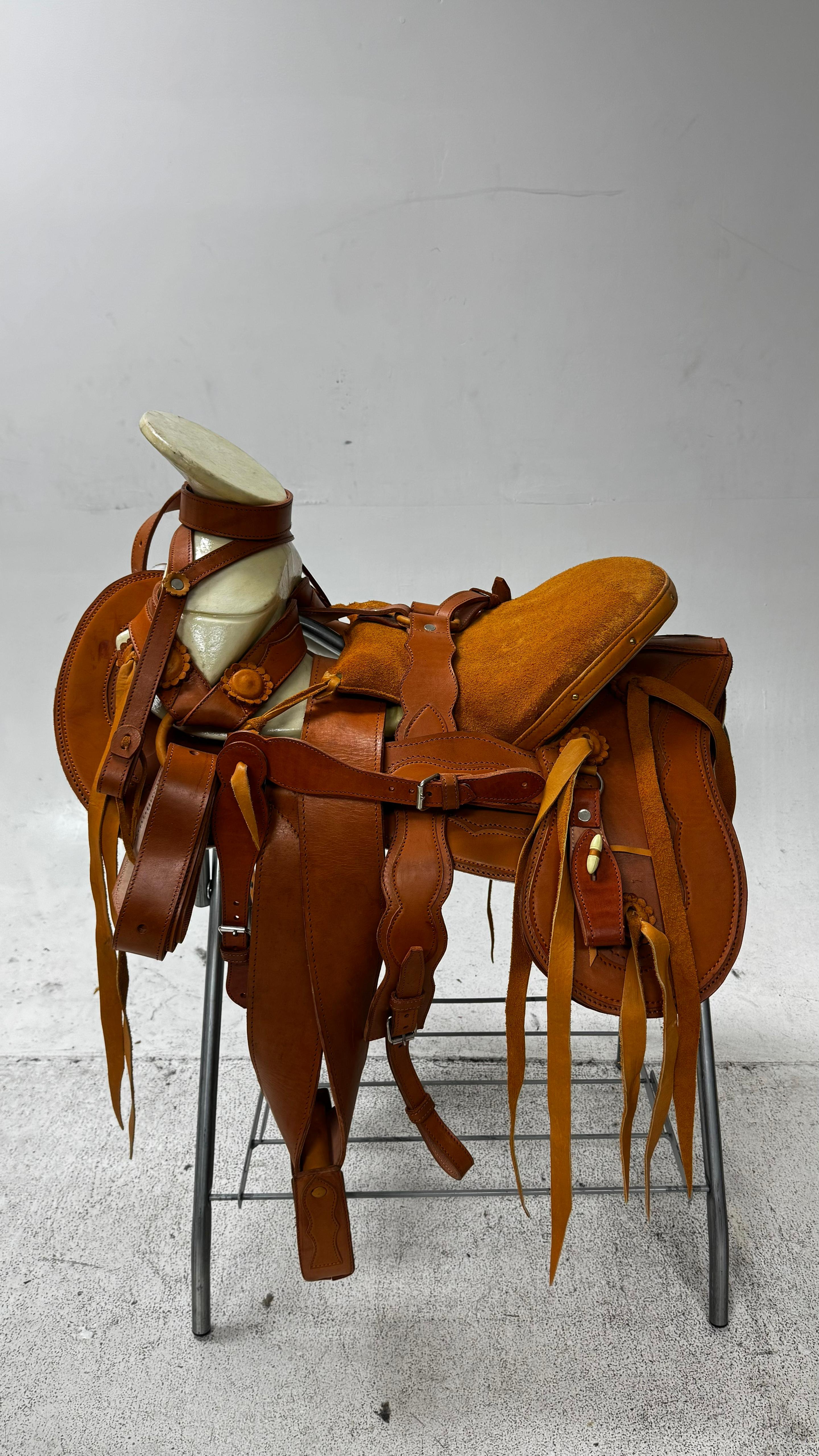 Charro Saddle – Tan Suede & Leather Combination (15.5”) “El Vaquero Real”