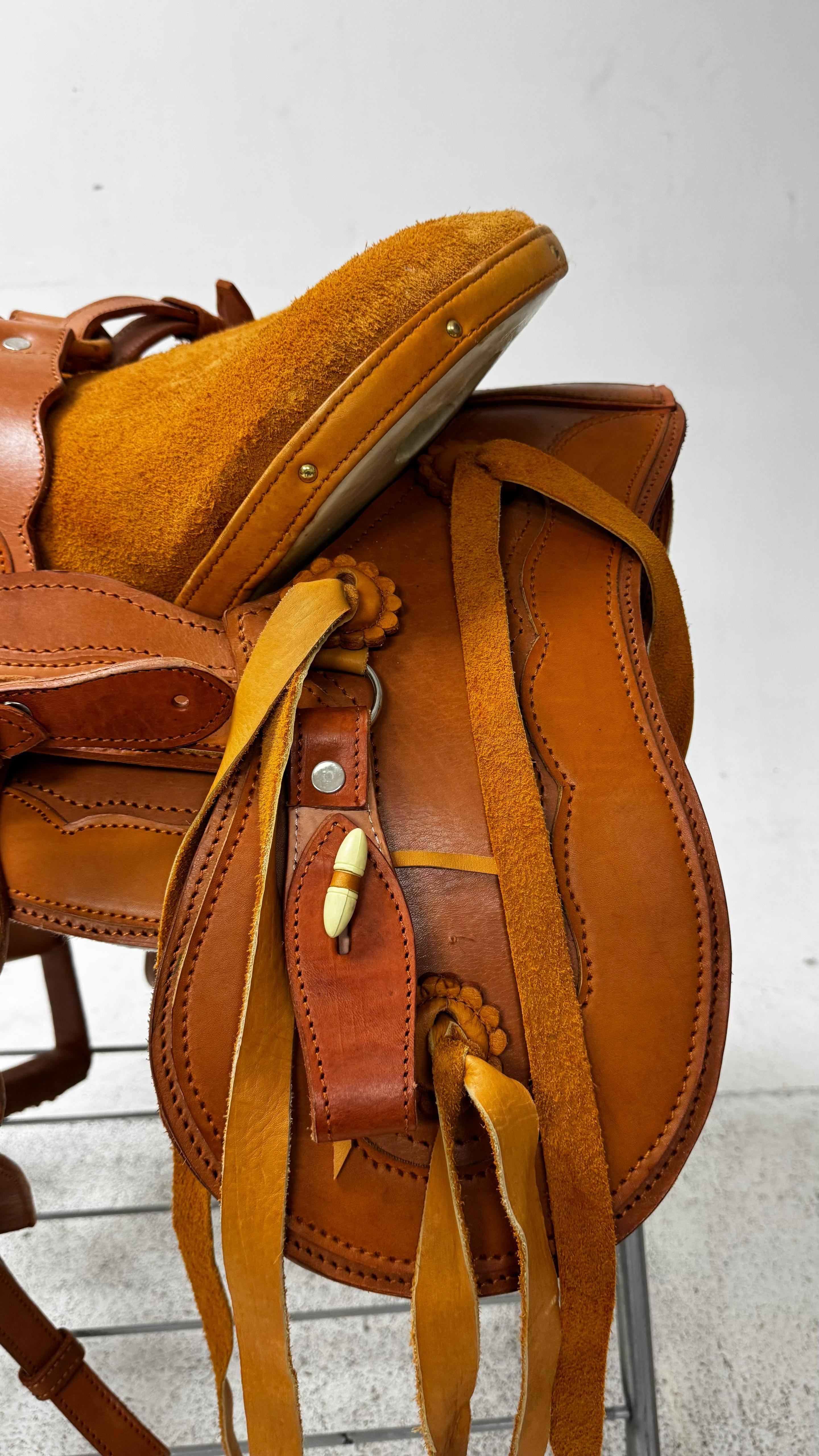 Charro Saddle – Tan Suede & Leather Combination (15.5”) “El Vaquero Real”