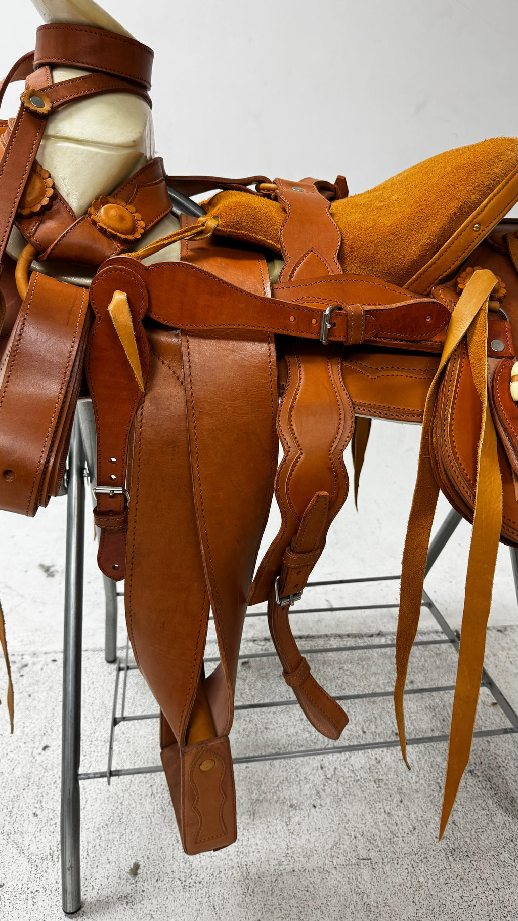 Charro Saddle – Tan Suede & Leather Combination (15.5”) “El Vaquero Real”