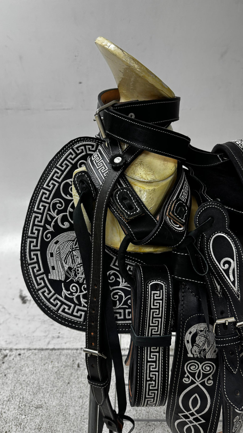 Charro Saddle – Black & Silver Embroidered (15.5”) “San Judas Edition”
