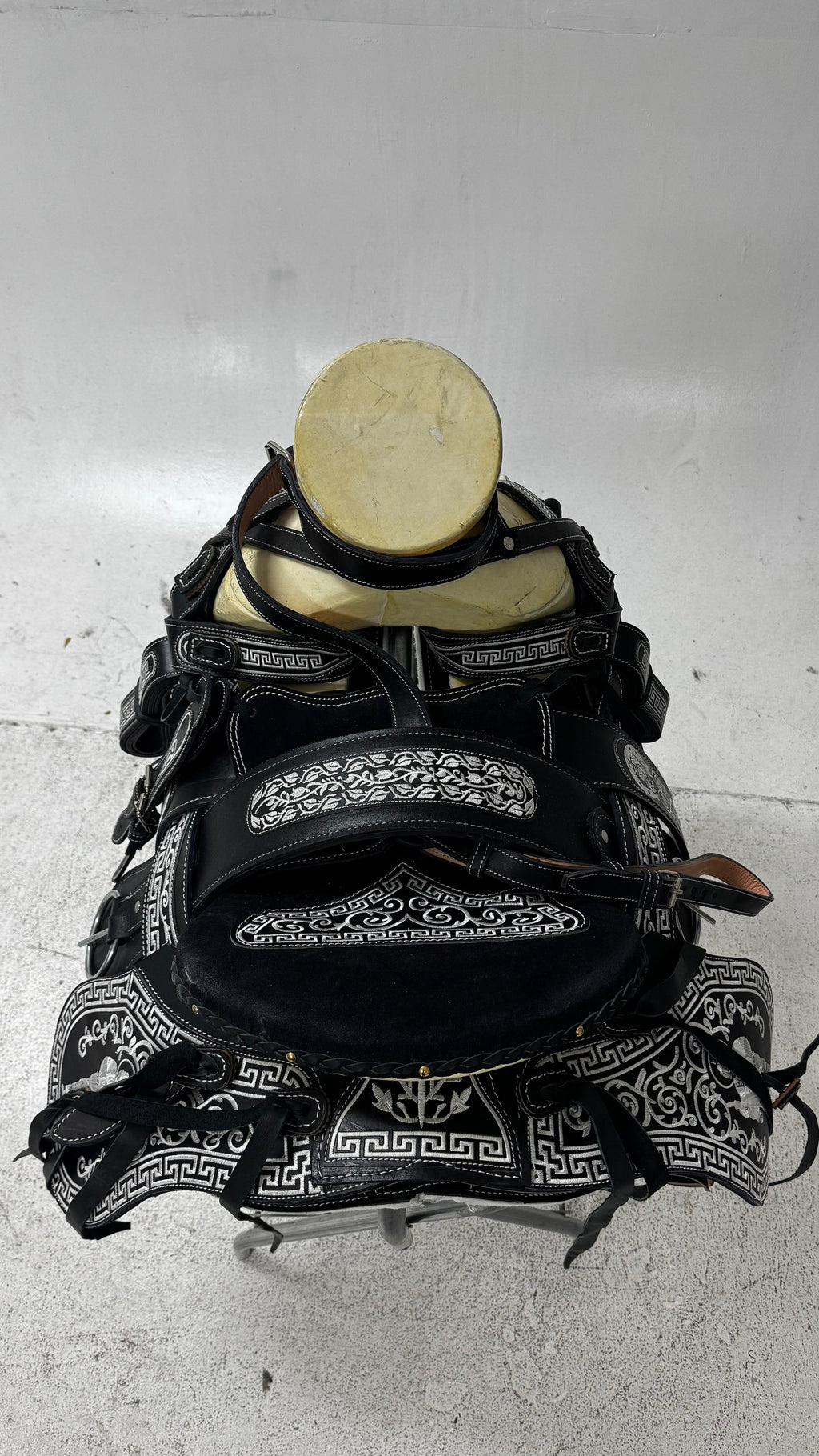 Charro Saddle – Black & Silver Embroidered (15.5”) “San Judas Edition”