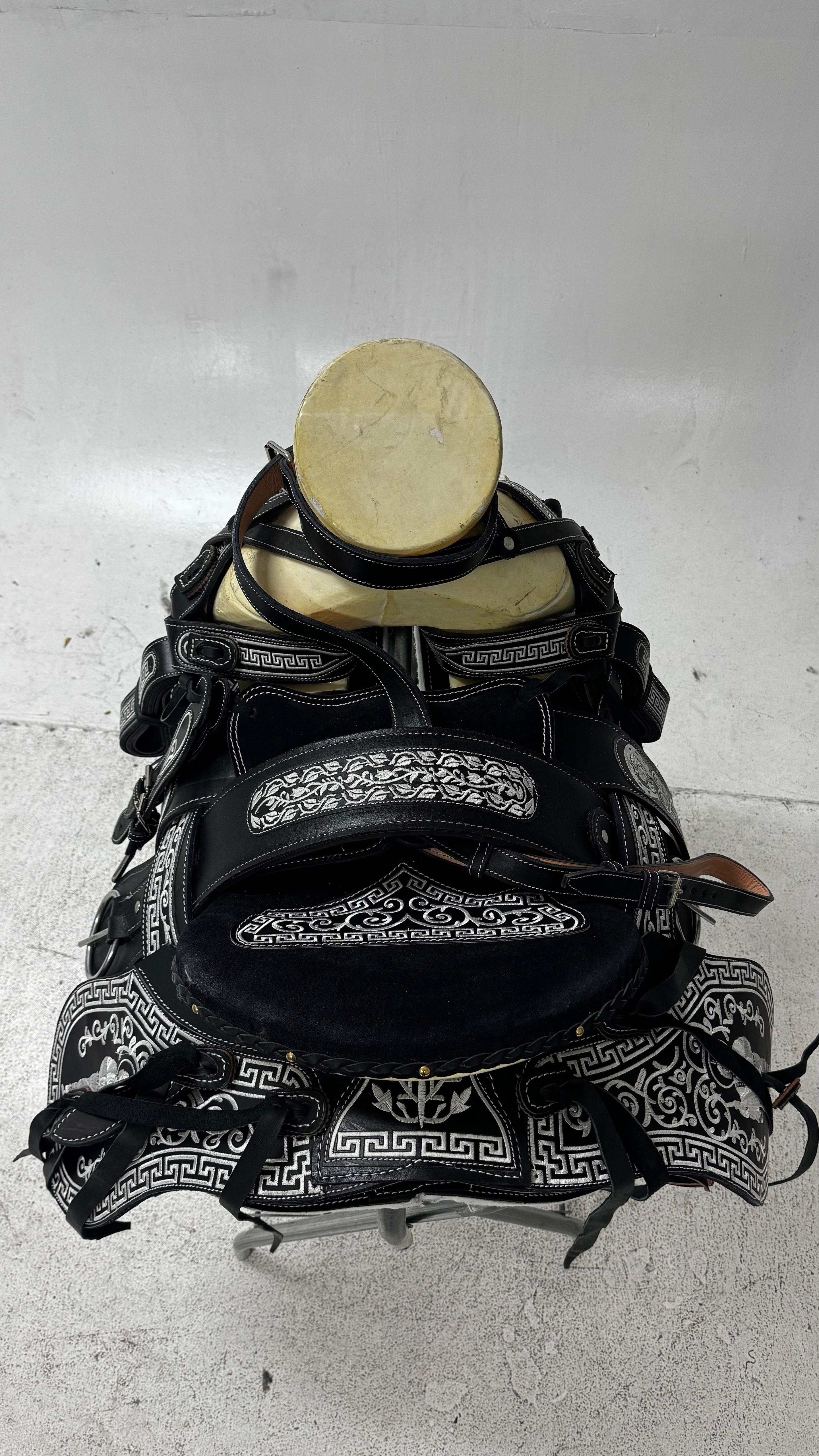 Charro Saddle – Black & Silver Embroidered (15.5”) “San Judas Edition”