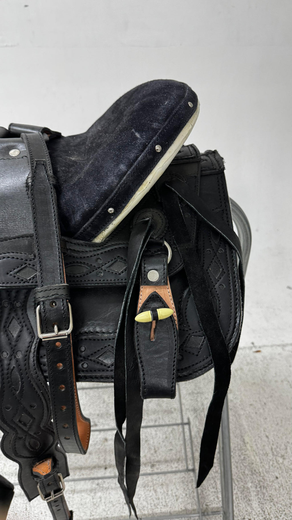 Charro Pony Saddle – Black Leather (12.5”) “El Potrillo Negro”