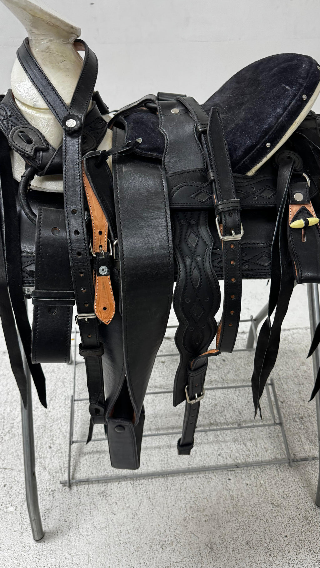 Charro Pony Saddle – Black Leather (12.5”) “El Potrillo Negro”