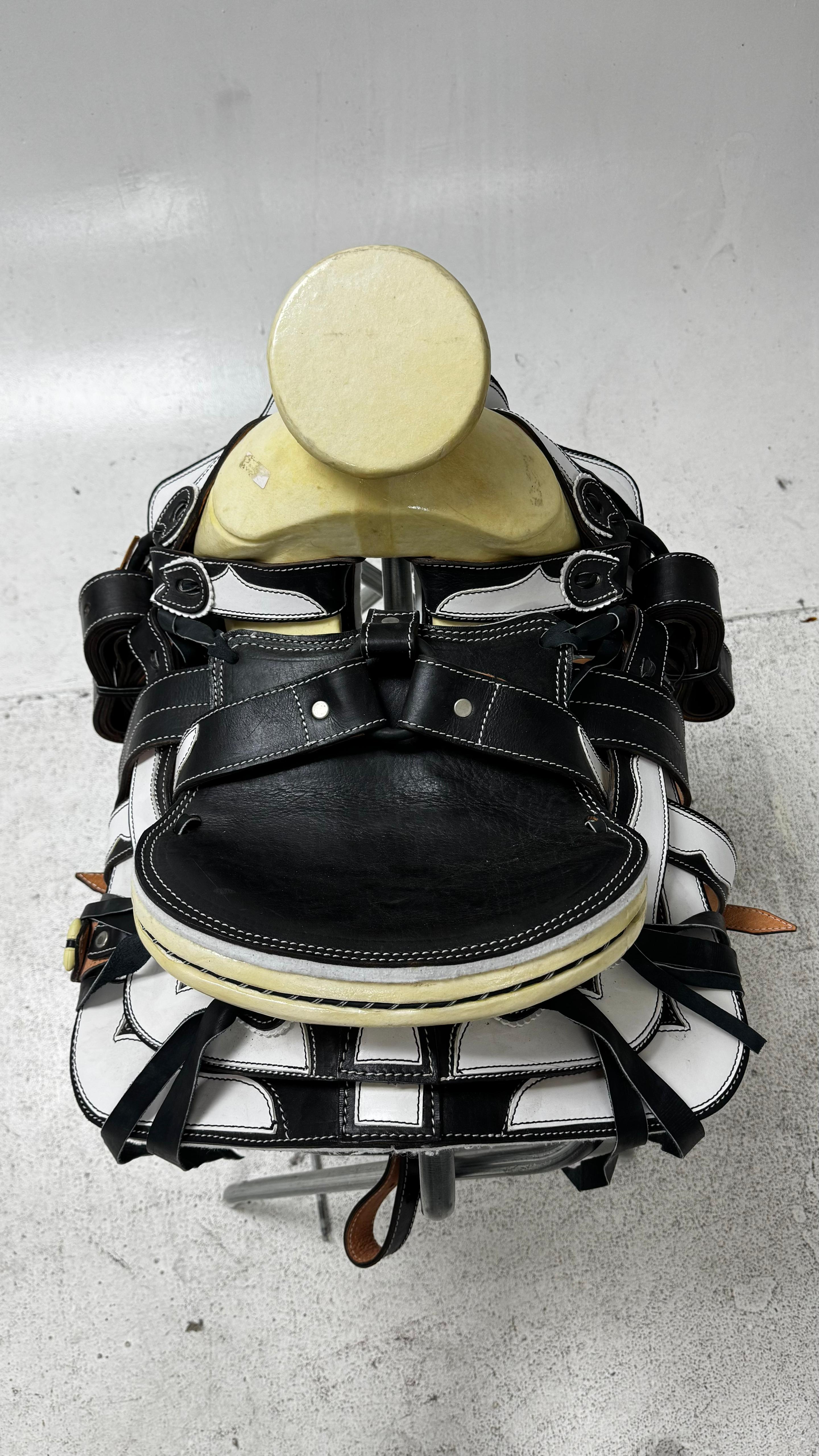 Charro Pony Saddle – Black & White Leather (12.5”) “El Potrillo Blanco”