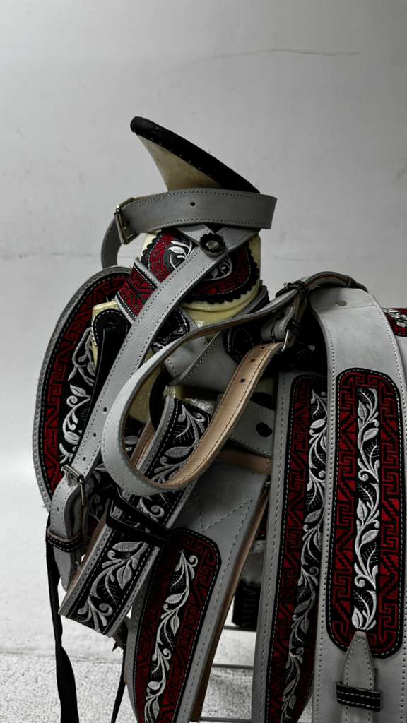 Charro Saddle – White & Red “La Guadalupana” Edition (15.5”)