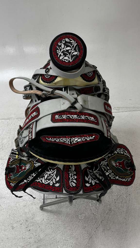 Charro Saddle – White & Red “La Guadalupana” Edition (15.5”)