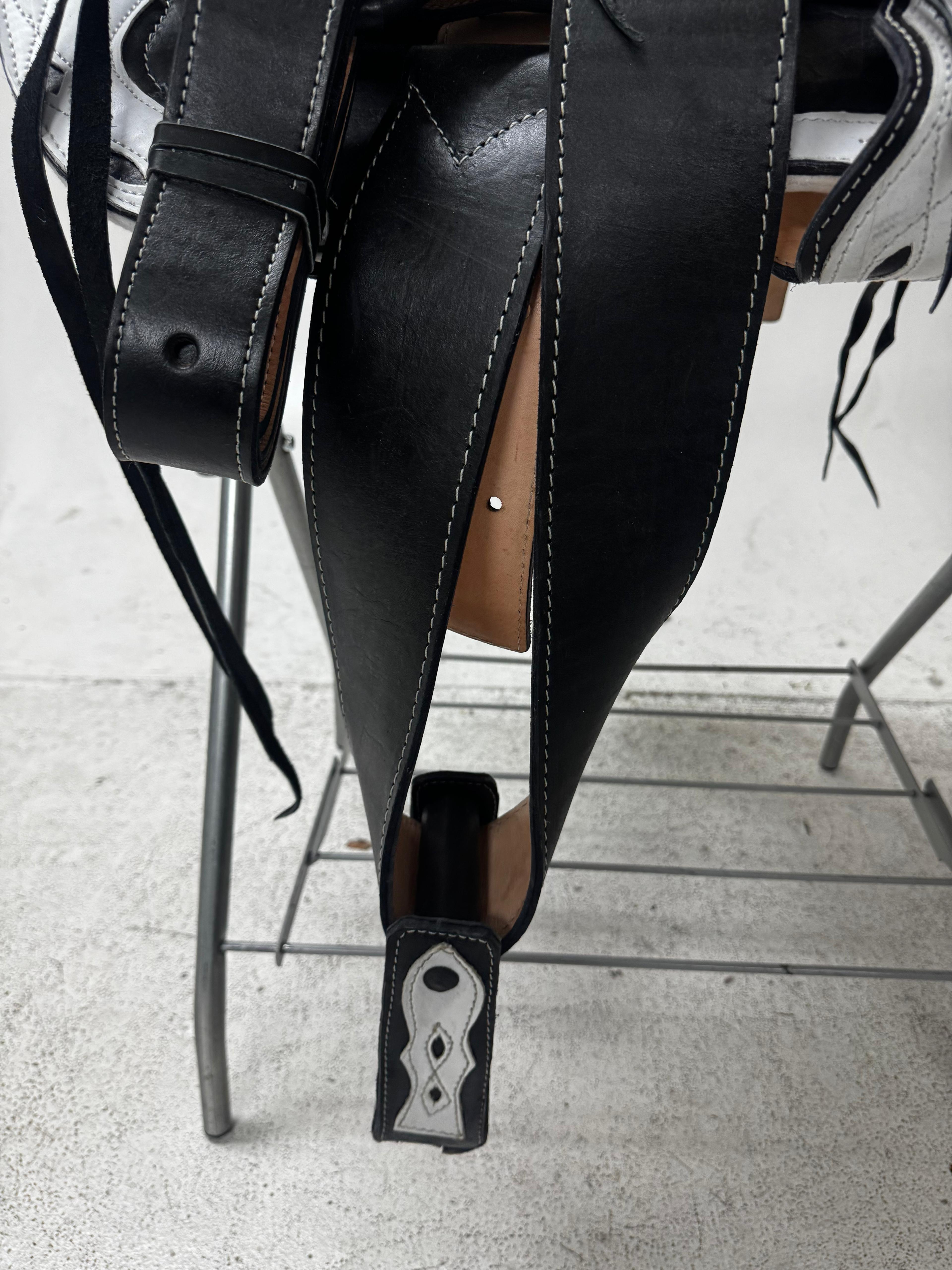 Charro Saddle – Black & White Leather with Smooth Black Seat (15.5”) “El Diamante”