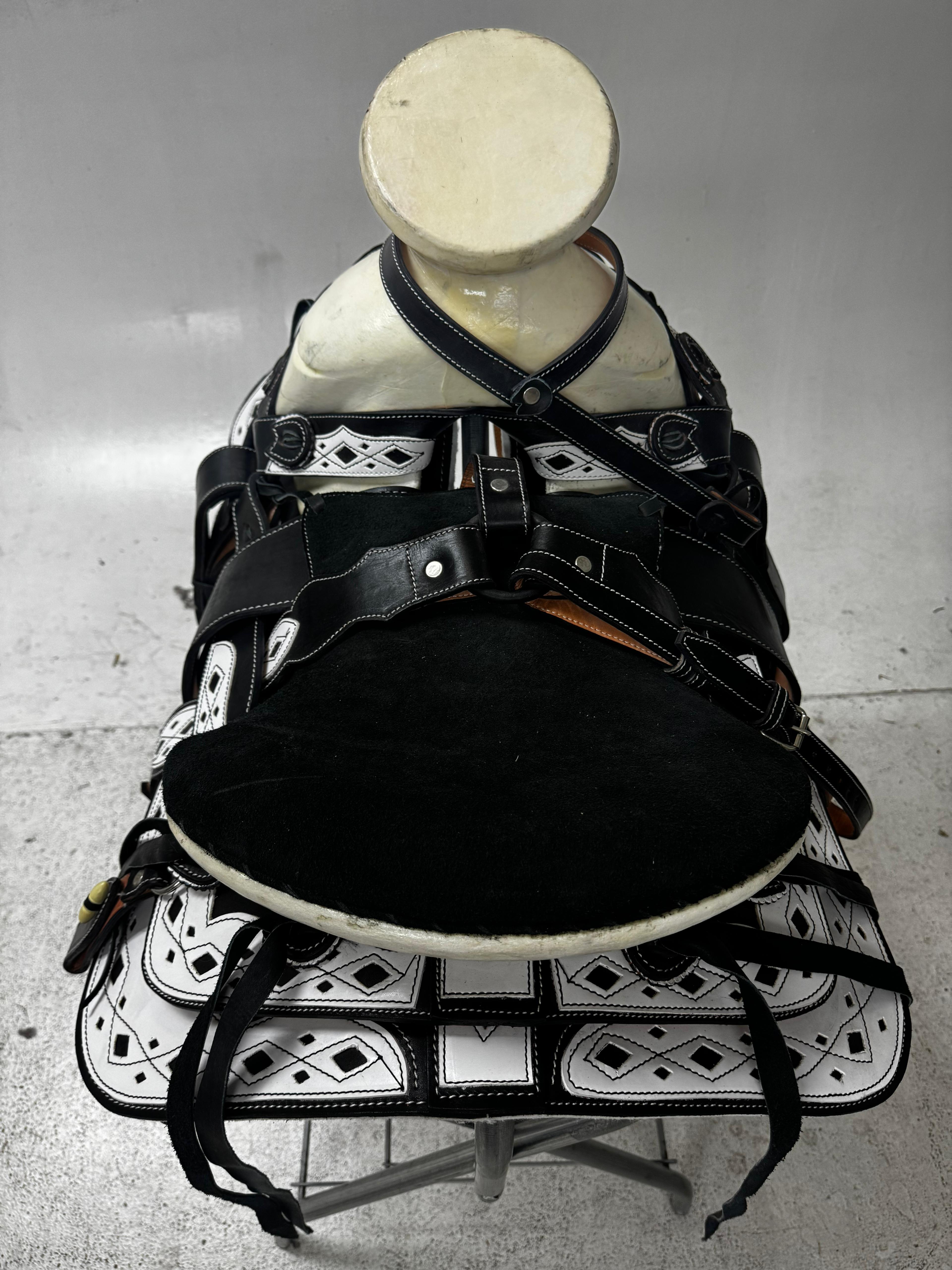 Charro Saddle – Black & White Diamond Cutout Design (15.5”) “El Clásico”