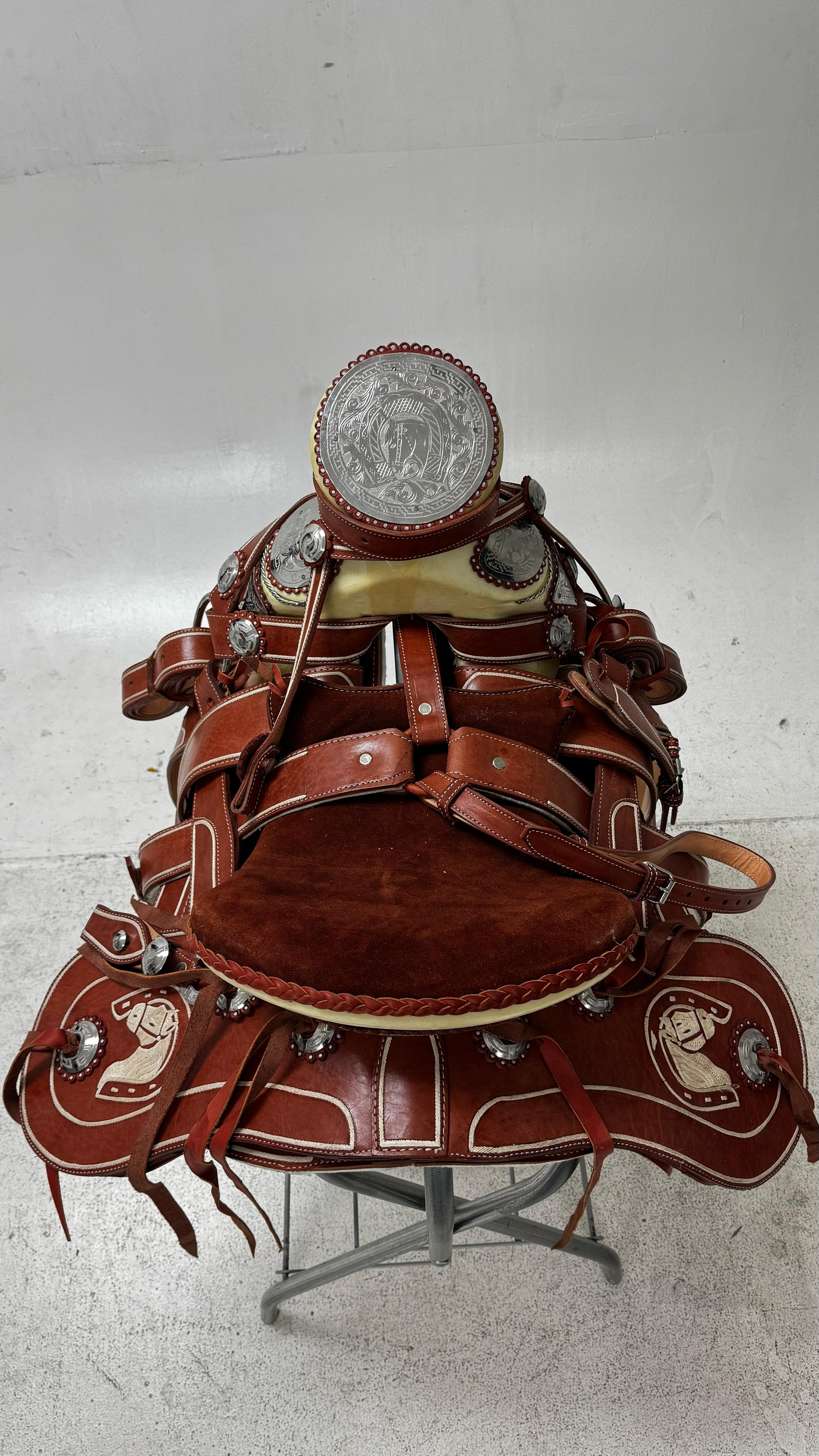 Charro Saddle – Chestnut/Piteada/Leather/Silver Accents (15.5”)